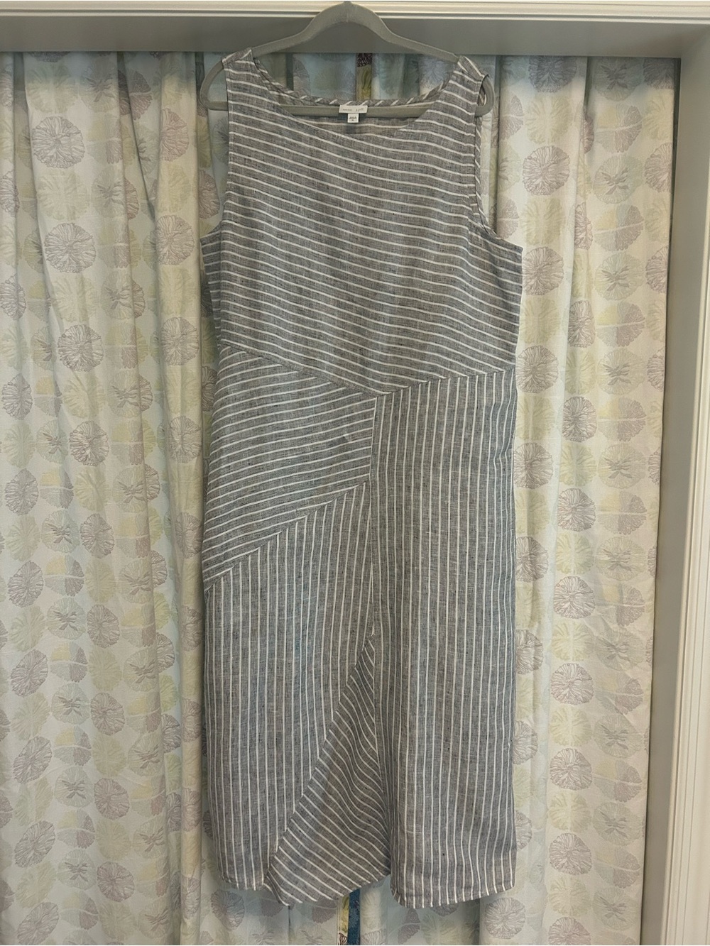 J. Jill Love Linen Gray and White Striped Sleeveless Maxi Dress XL